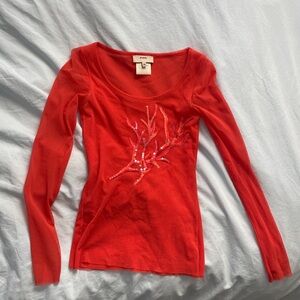 Fuzzi JPG mesh top raw hem orange embroidered XS